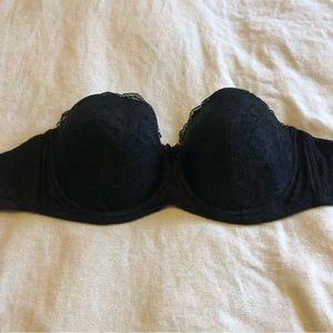 Black lace strapless bra by Change lingerie 32E